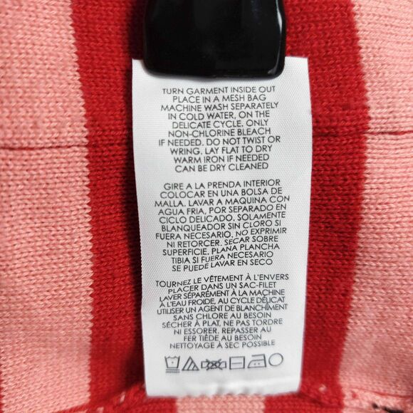 Cabi Cardigan Sweater Womens Sz S Red Pink Striped Button Front Style Quirky - Picture 8 of 8